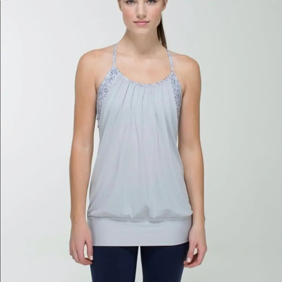 Lululemon No Limits Tank Top with Built In Bra Gray Floral Print Size 4 - Picture 1 of 9